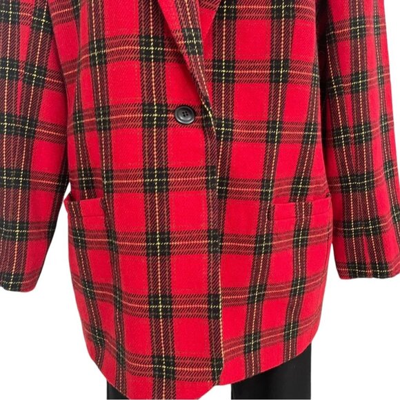 Red Plaid Wool Blend Blazer 16 Oversize Holiday Tartan Retro Preppy Taylor Swift - Picture 8 of 9